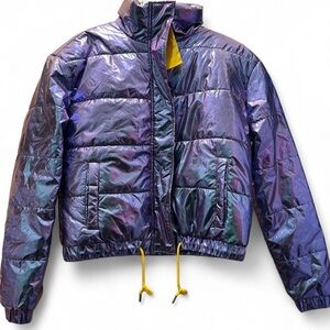 Shimmery holographic crop puffer jacket Ashley Sunrise by 26 International